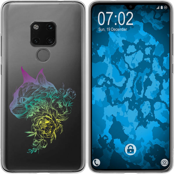 Mate 20 Silikon-Hülle Floral Katze M2-4 Case