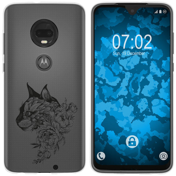 Moto G7 Plus Silikon-Hülle Floral Katze M2-1 Case