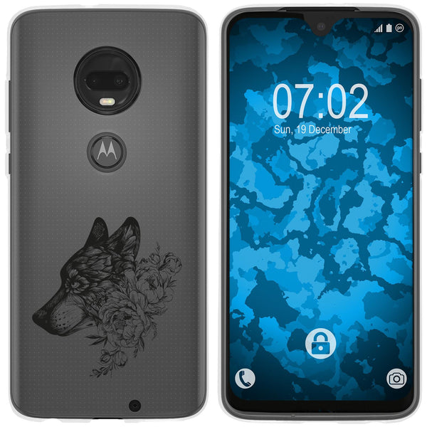 Moto G7 Plus Silikon-Hülle Floral Wolf M3-1 Case