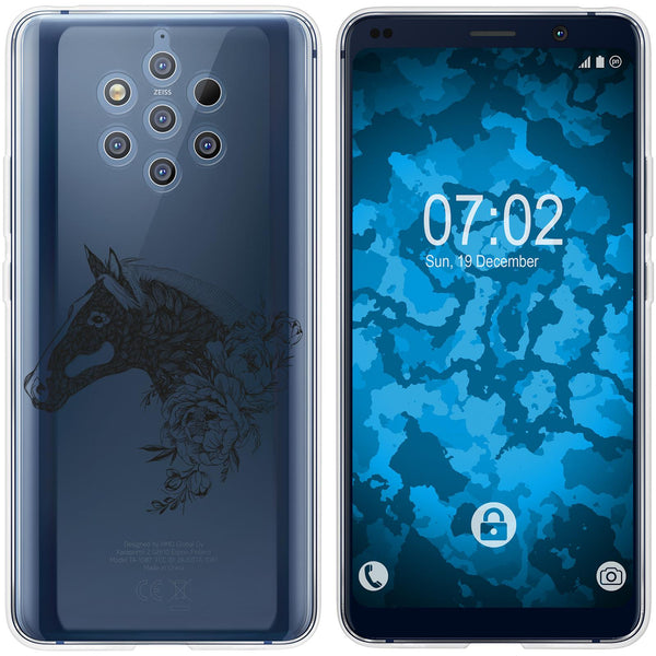 Nokia 9 PureView Silikon-Hülle Floral Pferd M5-1 Case