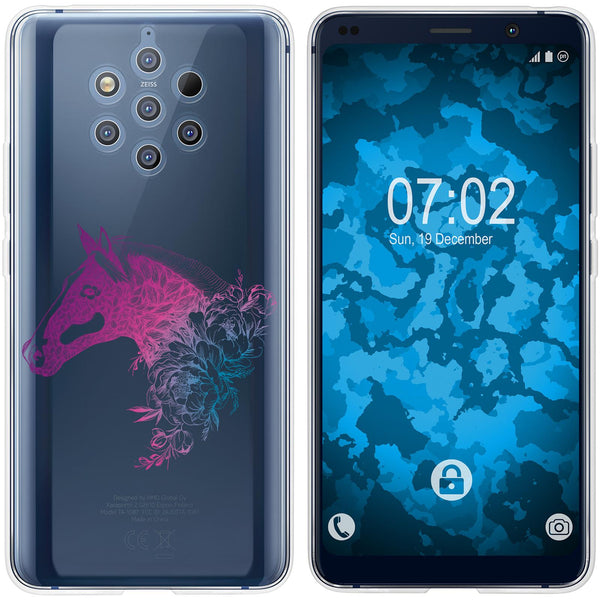 Nokia 9 PureView Silikon-Hülle Floral Pferd M5-6 Case