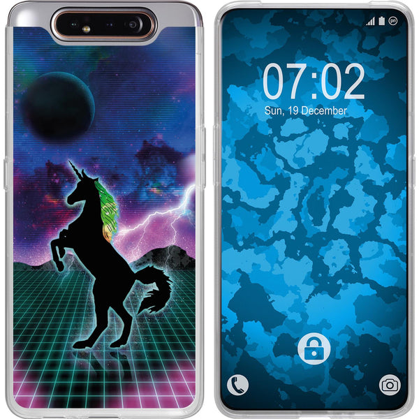 Galaxy A80 Silikon-Hülle Retro Wave Einhorn M2 Case