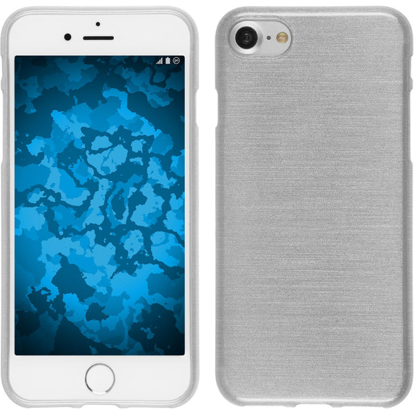 PhoneNatic Case kompatibel mit Apple iPhone 7 / 8 / SE 2020 - weiﬂ Silikon Hülle brushed + 2 Schutzfolien