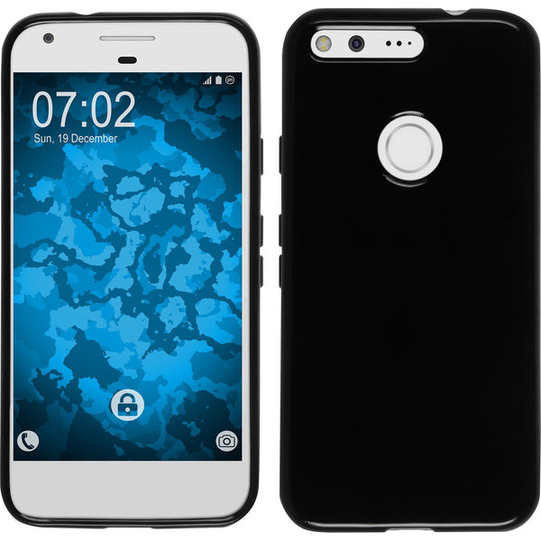 PhoneNatic Case kompatibel mit Google Pixel XL - schwarz Silikon Hülle  + 2 Schutzfolien