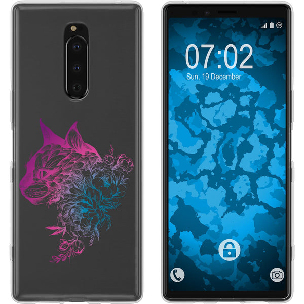 Xperia 1 Silikon-Hülle Floral Katze M2-6 Case